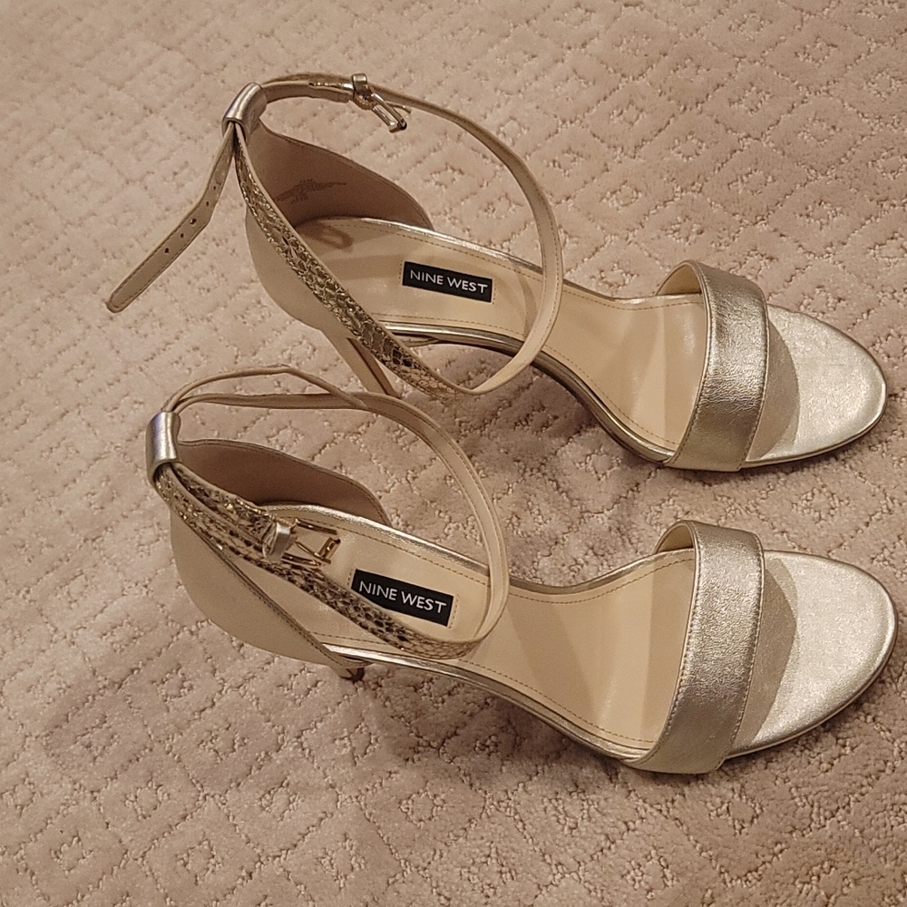 Nine West Gold Ankle Strap Sandals/Heels, Nika